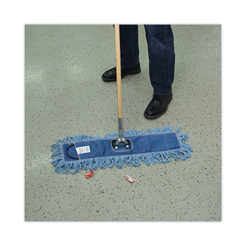 Boardwalk Dry Mopping Kit, 24 x 5 Blue Synthetic Head, 60" Natural Wood/Metal Handle