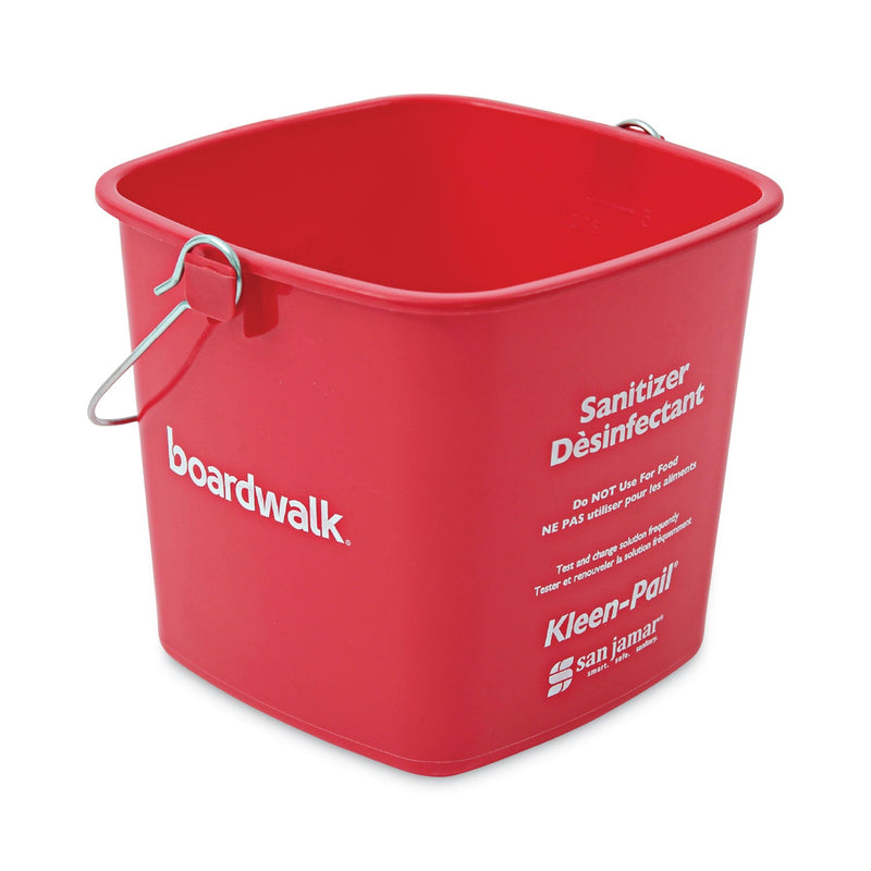 Boardwalk Sanitizing Bucket, 6 qt, Plastic, Red, 8" dia