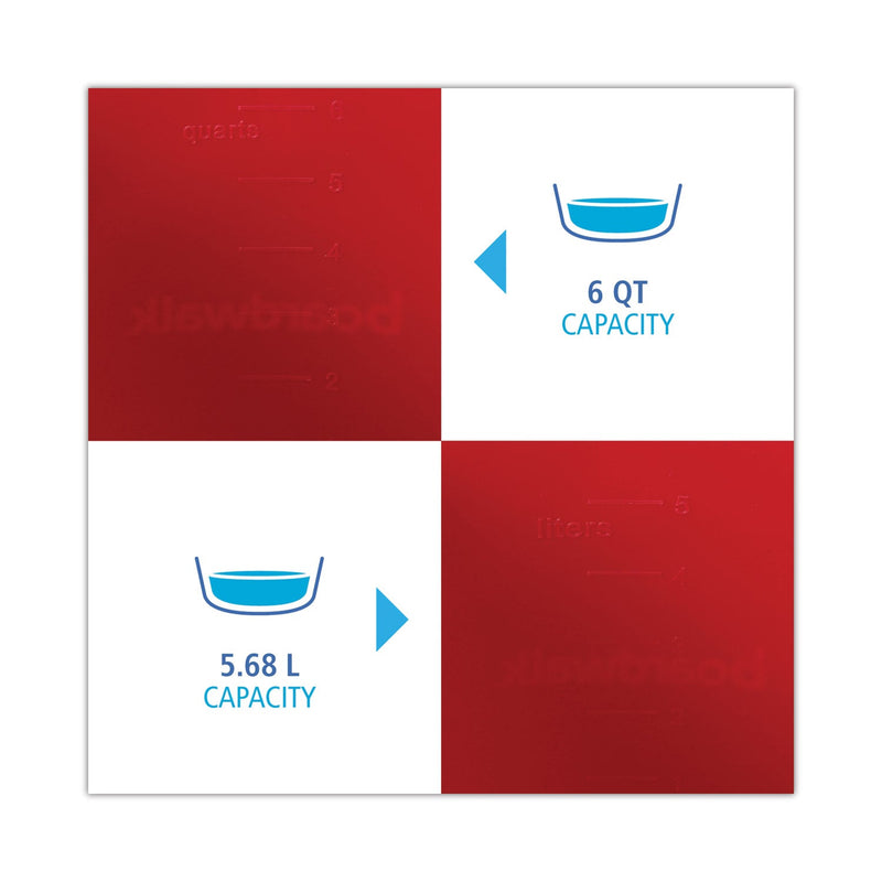 Boardwalk Sanitizing Bucket, 6 qt, Plastic, Red, 8" dia