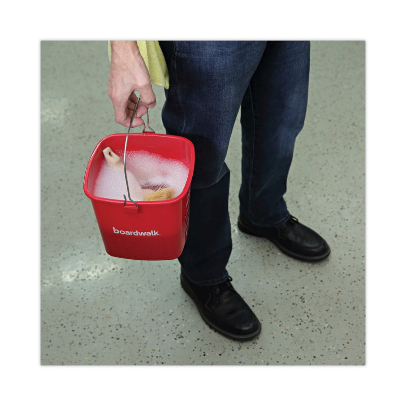Boardwalk Sanitizing Bucket, 6 qt, Plastic, Red, 8" dia