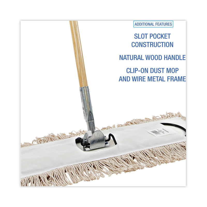 Boardwalk Cotton Dry Mopping Kit, 24 x 5 Natural Cotton Head, 60" Natural Wood Handle