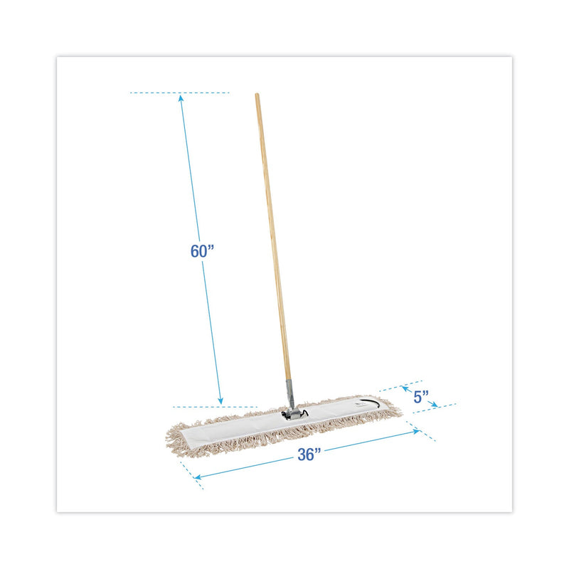 Boardwalk Cotton Dry Mopping Kit, 36 x 5 Natural Cotton Head, 60" Natural Wood Handle