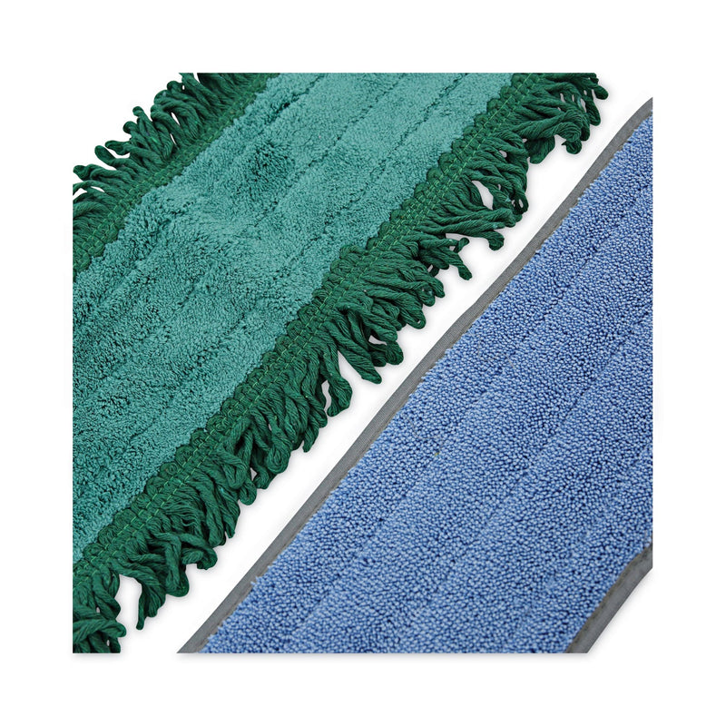 Boardwalk Microfiber Cleaning Kit, 18" Wide Blue/Green Microfiber Head, 35" to 60" Gray Aluminum Handle