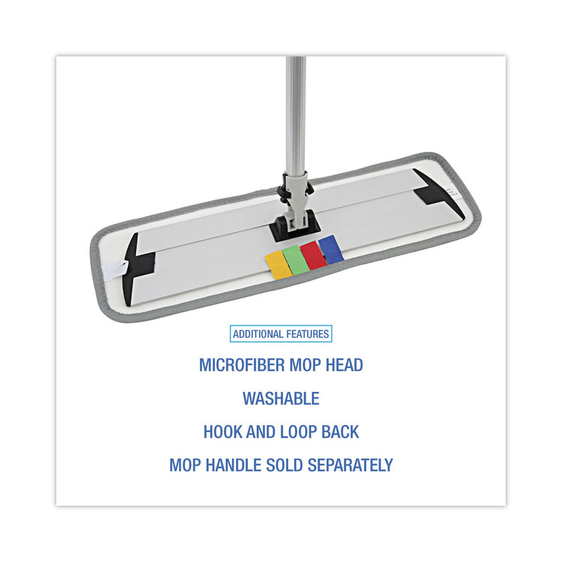 Boardwalk Microfiber Mop Head, Blue, 18 x 5, Split Microfiber, Hook and Loop Back, Dozen