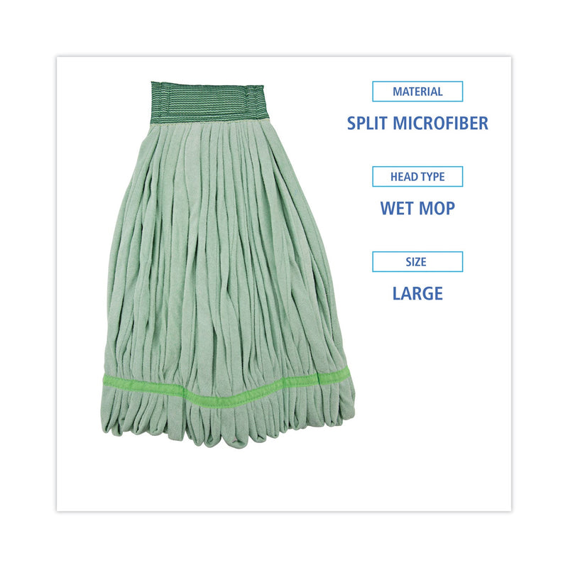 Boardwalk Microfiber Looped-End Wet Mop Head, Large, Green, 12/Carton