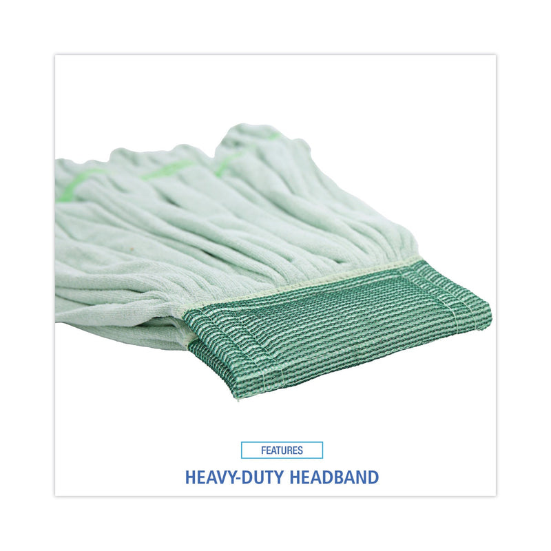 Boardwalk Microfiber Looped-End Wet Mop Heads, Medium, Green, 12/Carton