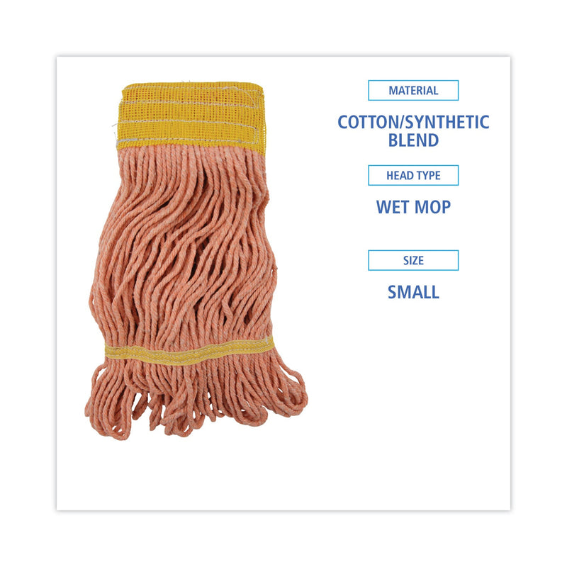 Boardwalk Super Loop Wet Mop Head, Cotton/Synthetic Fiber, 5" Headband, Small Size, Orange, 12/Carton