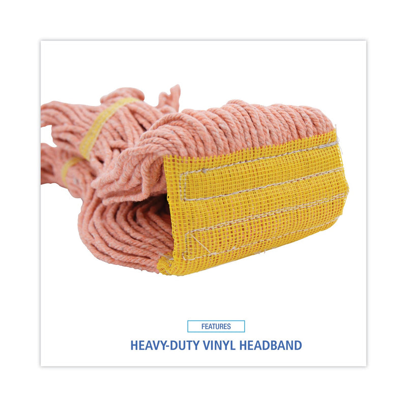 Boardwalk Super Loop Wet Mop Head, Cotton/Synthetic Fiber, 5" Headband, Small Size, Orange, 12/Carton