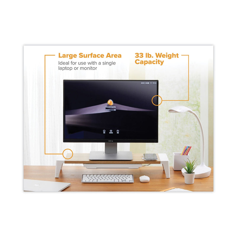 Bostitch Wooden Monitor Stand with Wireless Charging Pad, 9.8" x 26.77" x 4.13", White