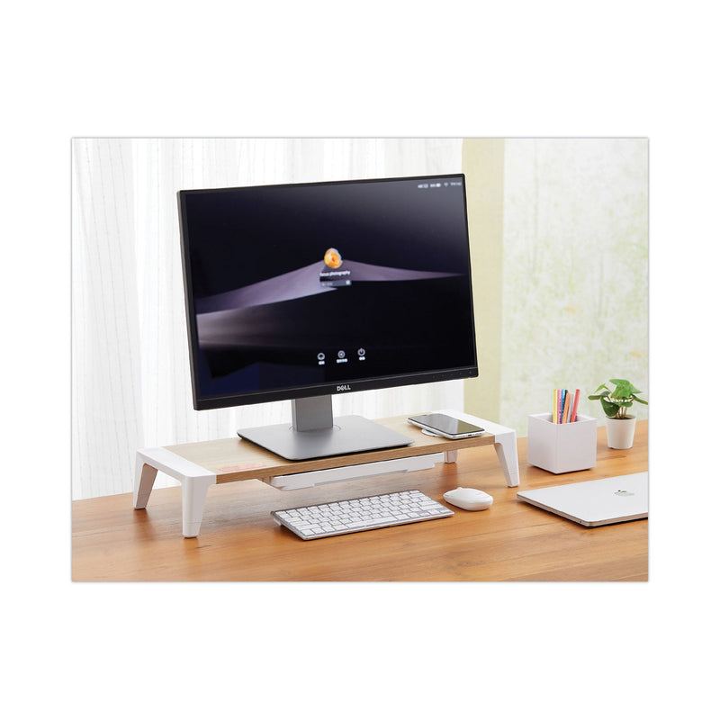 Bostitch Wooden Monitor Stand with Wireless Charging Pad, 9.8" x 26.77" x 4.13", White