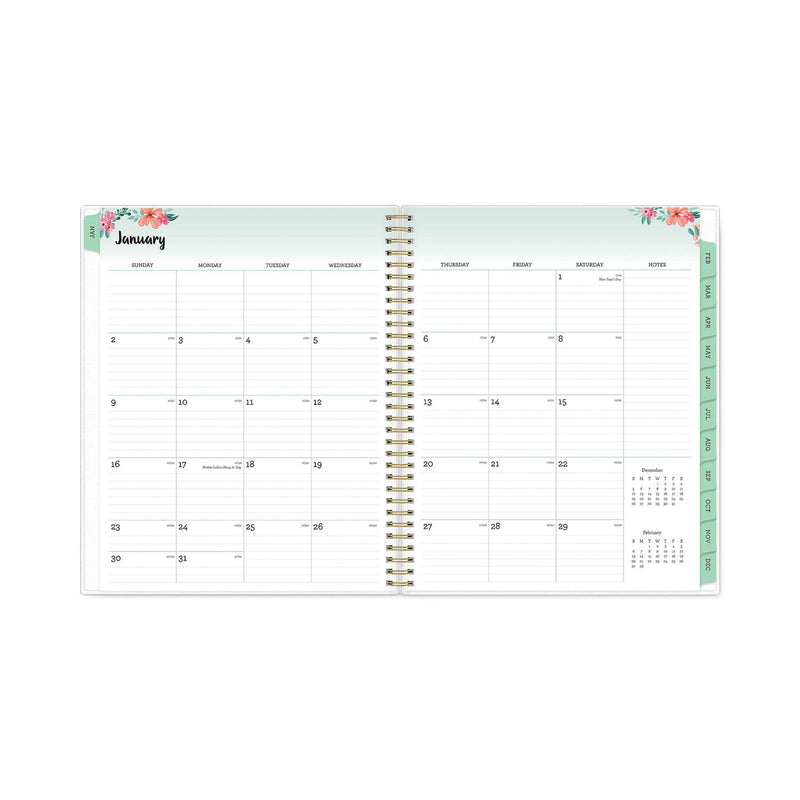 Blue Sky Laurel Weekly/Monthly Planner, Laurel Floral Artwork, 11 x 8.5, Green/Pink/Orange Cover, 12-Month (Jan to Dec): 2023