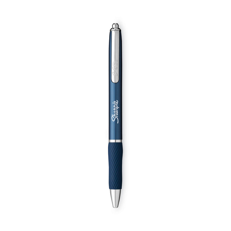 Sharpie S-Gel Premium Metal Barrel Gel Pen, Retractable, Medium 0.7 mm, Black Ink, Midnight Blue Barrel, Dozen