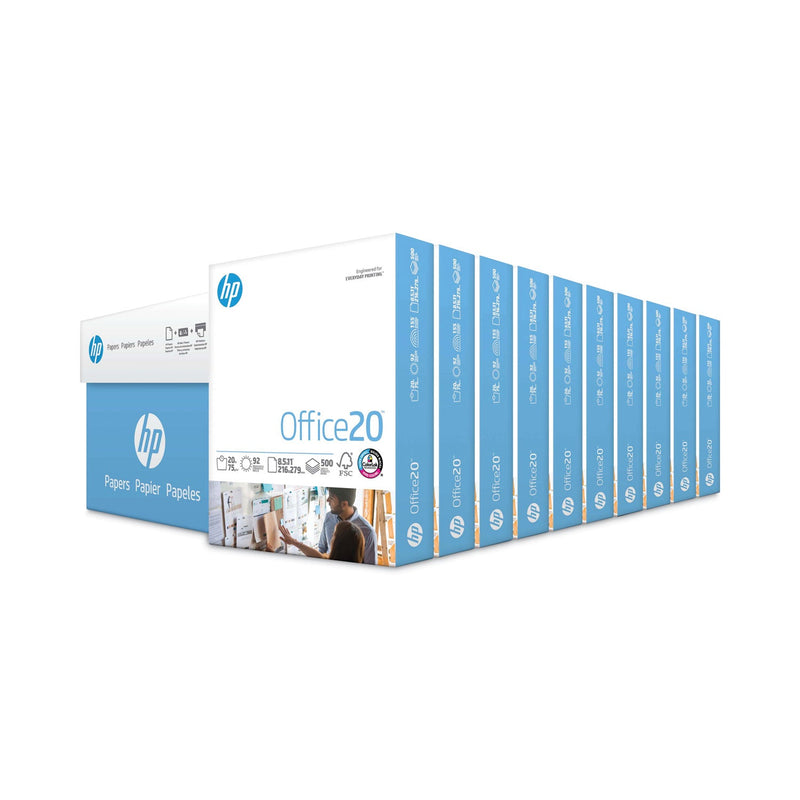 HP Papers Office20 Paper, 92 Bright, 20 lb Bond Weight, 8.5 x 11, White, 500 Sheets/Ream, 10 Reams/Carton
