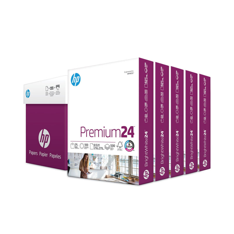 HP Papers Premium24 Paper, 98 Bright, 24 lb Bond Weight, 8.5 x 11, Ultra White, 500 Sheets/Ream, 5 Reams/Carton