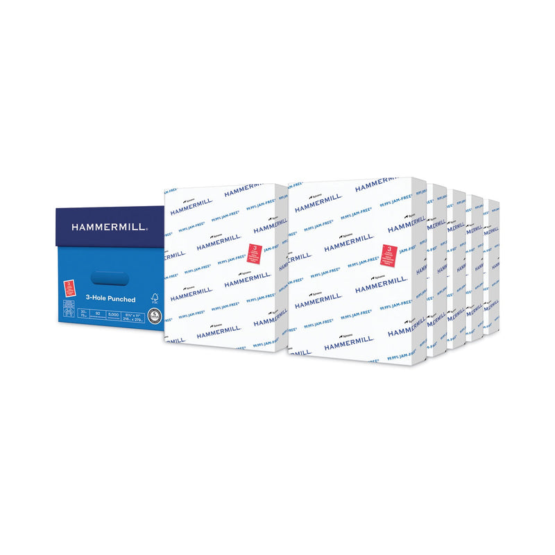 Hammermill Copy Plus Print Paper, 92 Bright, 3-Hole, 20 lb Bond Weight, 8.5 x 11, White, 500 Sheets/Ream, 10 Reams/Carton