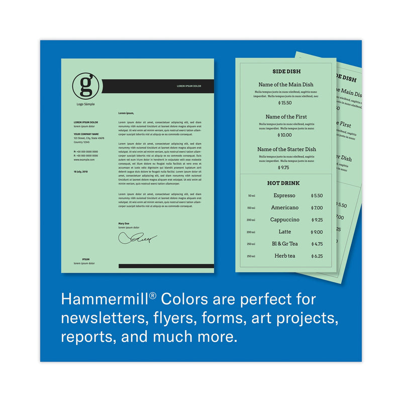 Hammermill Colors Print Paper, 20 lb Bond Weight, 8.5 x 11, Green, 500 Sheets/Ream, 10 Reams/Carton