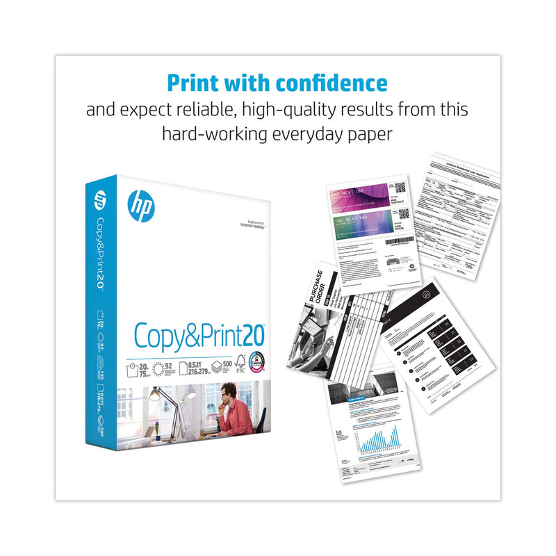 HP Papers CopyandPrint20 Paper, 92 Bright, 20 lb Bond Weight, 8.5 x 11, White, 400 Sheets/Ream, 6 Reams/Carton