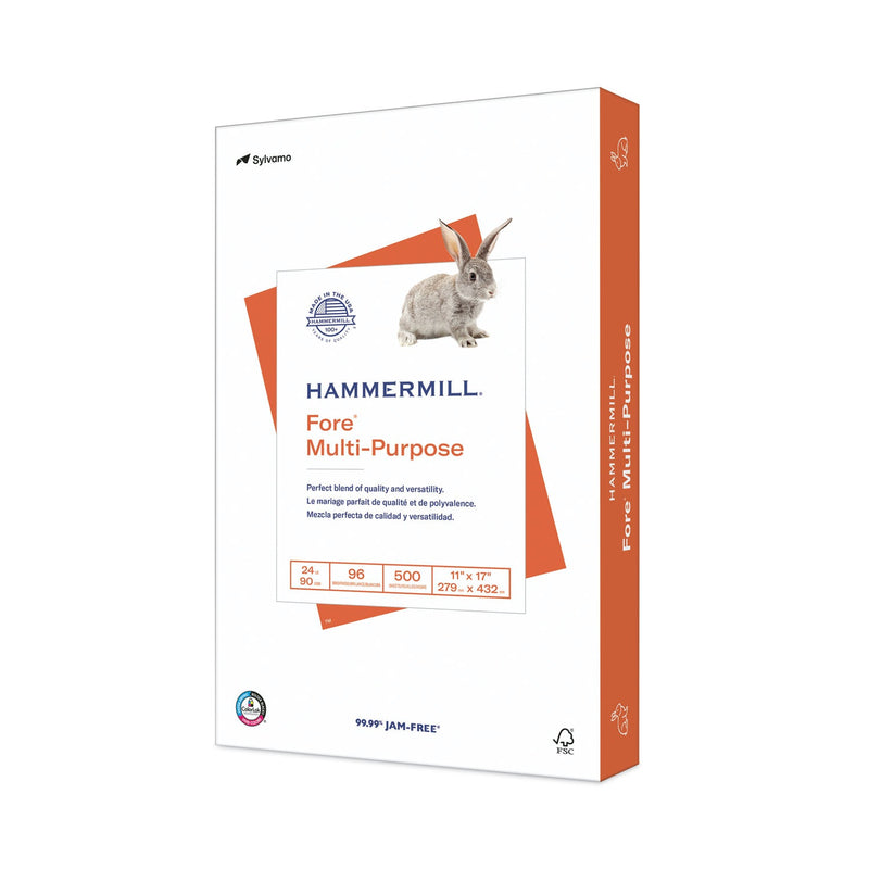 Hammermill Fore Multipurpose Print Paper, 96 Bright, 24 lb Bond Weight, 11 x 17, White, 500/Ream