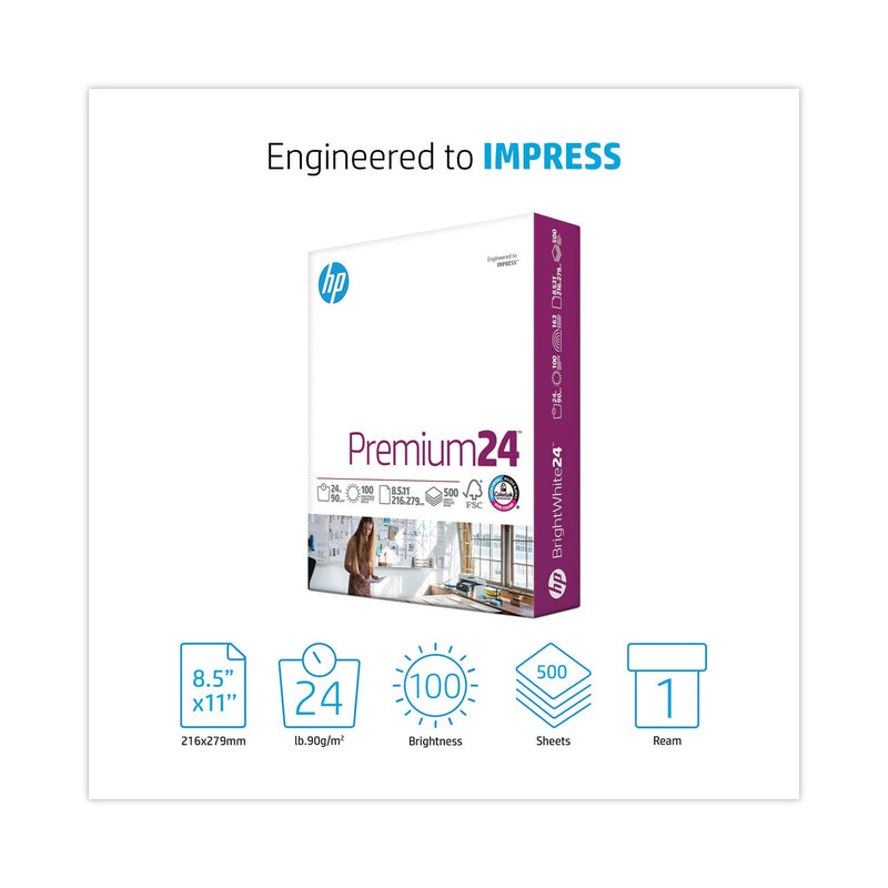 HP Papers Premium24 Paper, 98 Bright, 24 lb Bond Weight, 8.5 x 11, Ultra White, 500/Ream