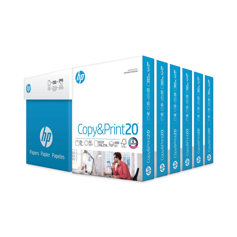 HP Papers CopyandPrint20 Paper, 92 Bright, 20 lb Bond Weight, 8.5 x 11, White, 400 Sheets/Ream, 6 Reams/Carton