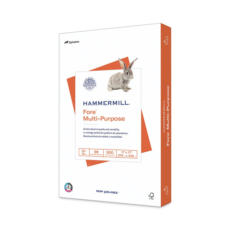 Hammermill Fore Multipurpose Print Paper, 96 Bright, 20 lb Bond Weight, 11 x 17, White, 500/Ream