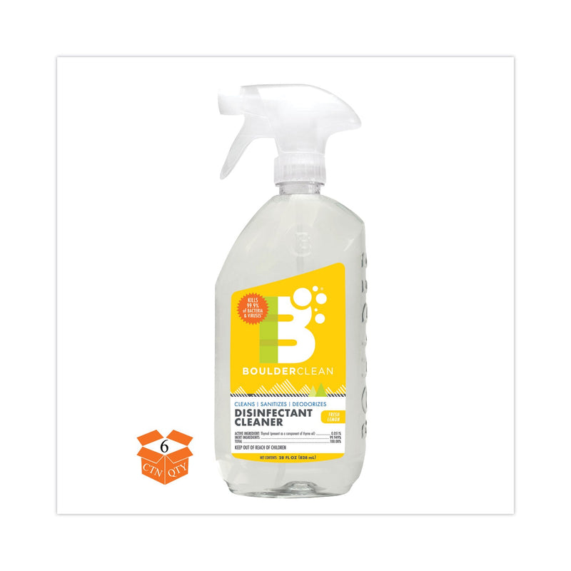 Boulder Clean Disinfectant Cleaner, Lemon Scent, 28 oz Bottle, 6/Carton