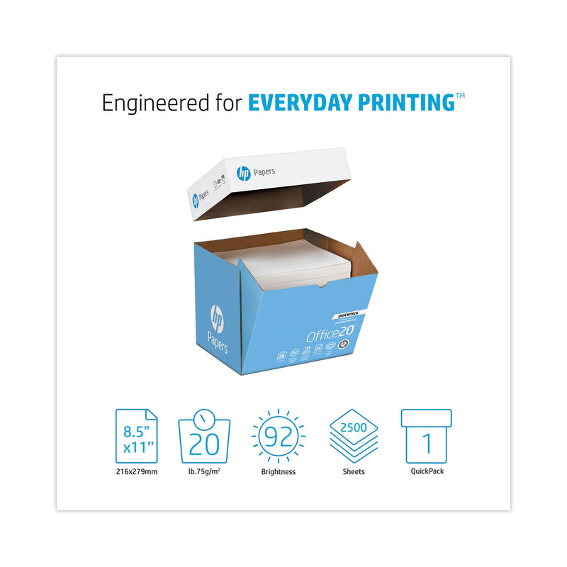 HP Papers Office20 Paper, 92 Bright, 20 lb Bond Weight, 8.5 x 11, White, 2, 500/Carton
