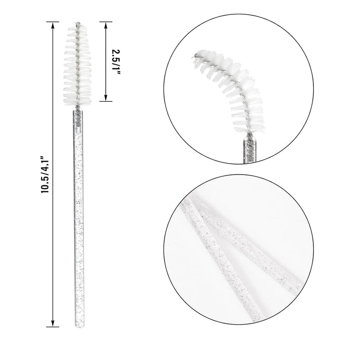 50PCS Mascara Wands, Crystal White Mascara Brushes, Disposable Eyelash Eyebrow Spoolie Brush, Lash Spoolies for Makeup Eyelash Extensions (White)