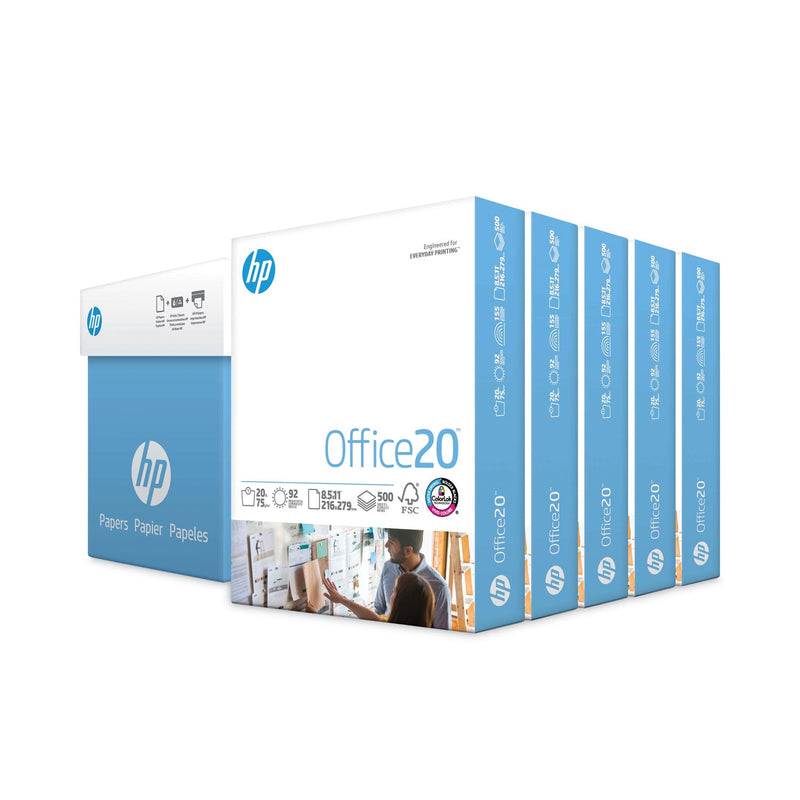 HP Papers Office20 Paper, 92 Bright, 20 lb Bond Weight, 8.5 x 11, White, 500 Sheets/Ream, 5 Reams/Carton