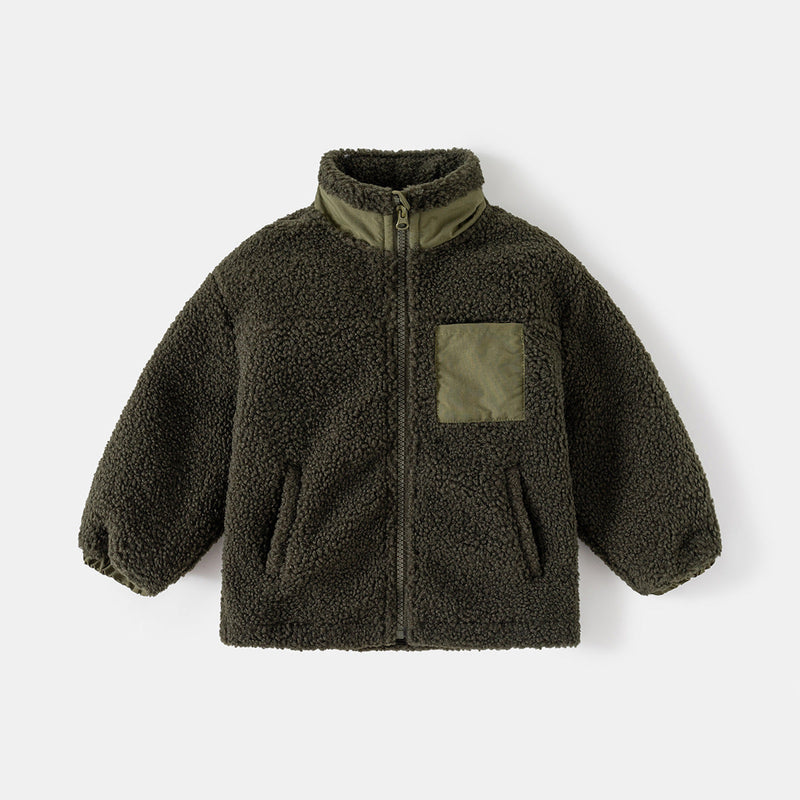 Boys' Thickening Coat Fleece Stand Collar Stitching