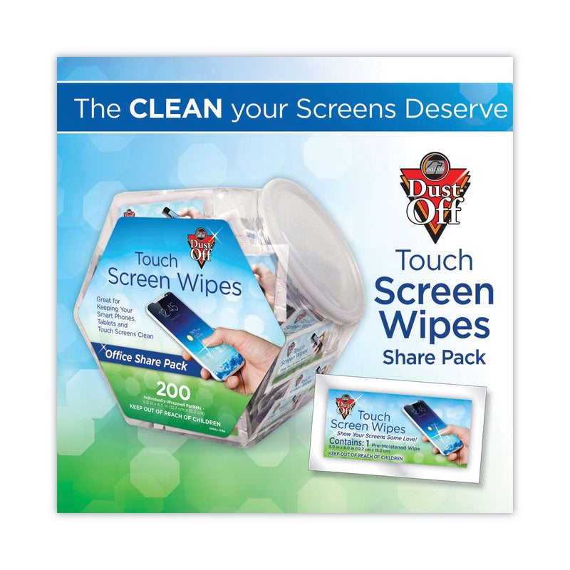 Dust-Off Touch Screen Wipes, 5 x 6, Citrus, 200 Individual Foil Packets in an Easy Grab Jar