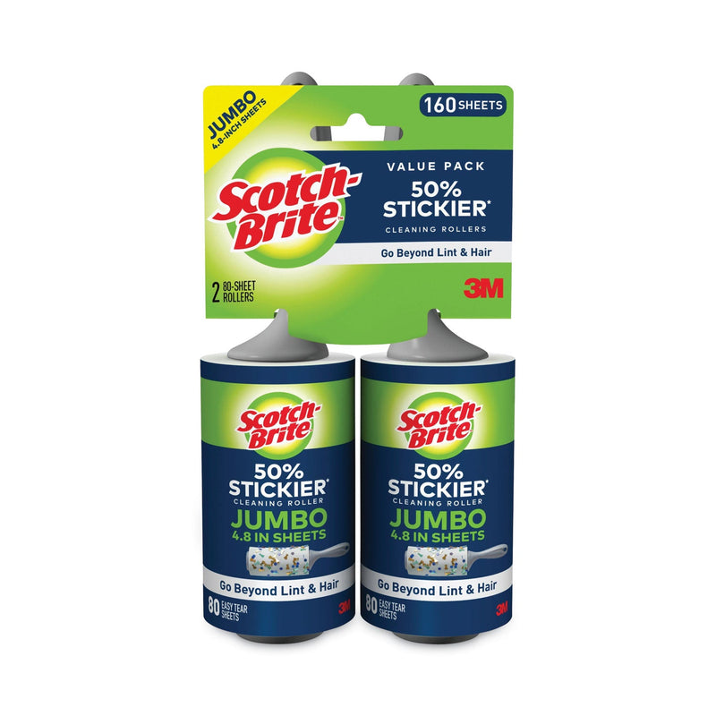 Scotch-Brite 50% Stickier Giant Surface Lint Roller Twin Pack, 2/Pack, 80 Sheets/Roller