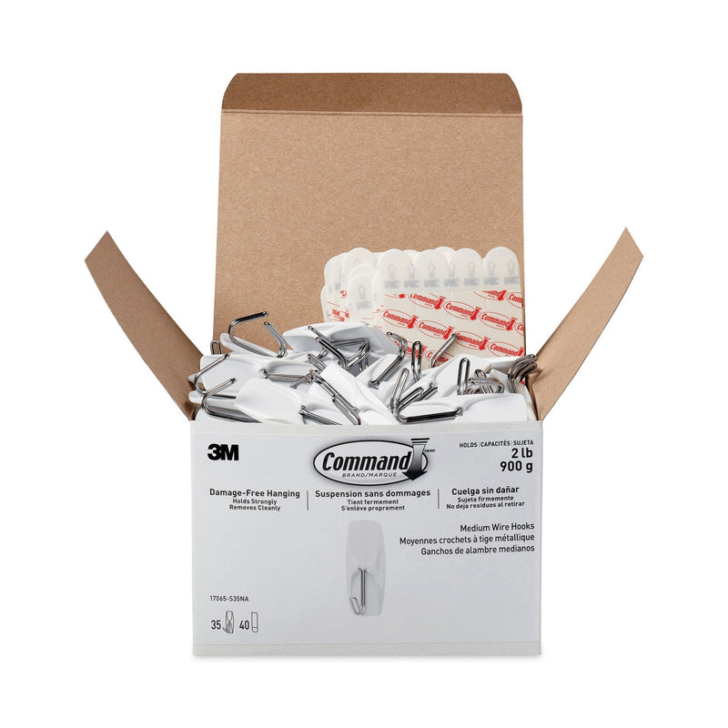 Command General Purpose Hooks, Metal, White, 2 lb Cap, 35 Hooks and 40 Strips/Pack