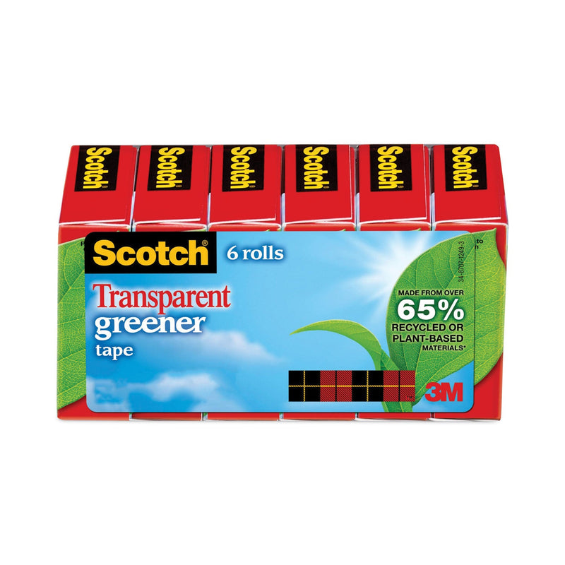 Scotch Transparent Greener Tape, 1" Core, 0.75" x 75 ft, Transparent, 6/Pack