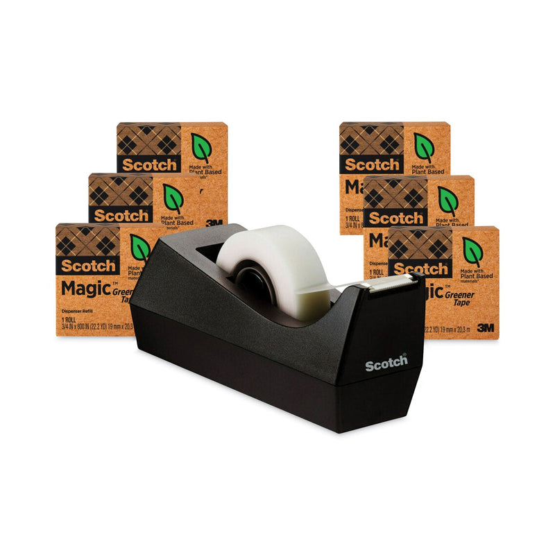 Scotch Magic Greener Tape with C38 Dispenser, 1" Core, 0.75" x 75 ft, Clear, 6/Pack