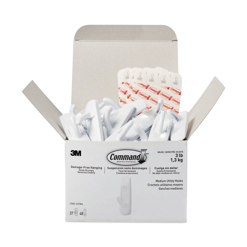 Command General Purpose Hooks, Plastic, White, 3 lb Cap, 37 Hooks and 48 Strips/Pack