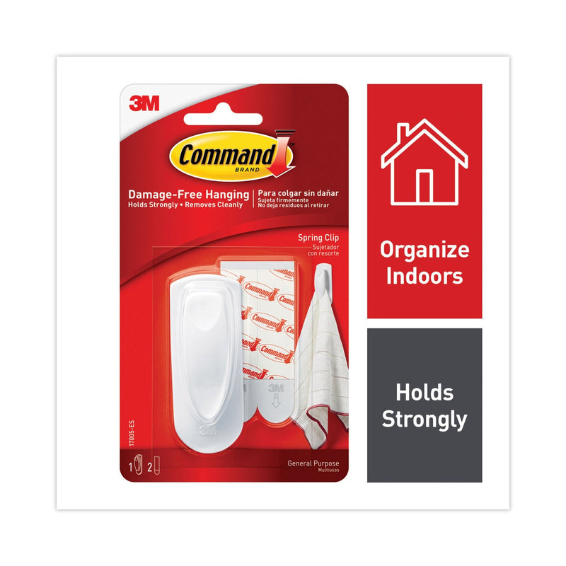 Command Spring Hook, 1 1/8w x 3/4d x 3h, White, 1 Hook/Pack