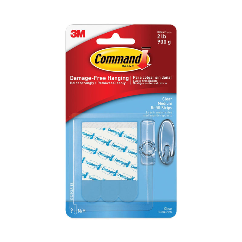 Command Refill Strips, Removable, Holds Up to 2 lbs, 0.63 x 1.75, Clear, 9/Pack