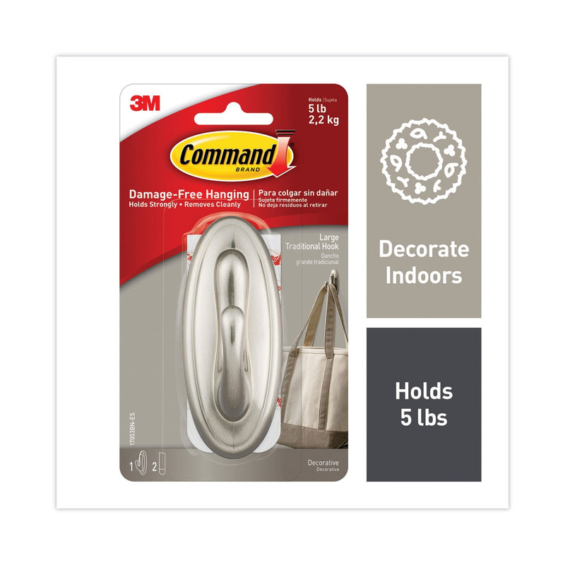 Command Decorative Hooks, Traditional, Large, 1 Hook and 2 Strips/Pack