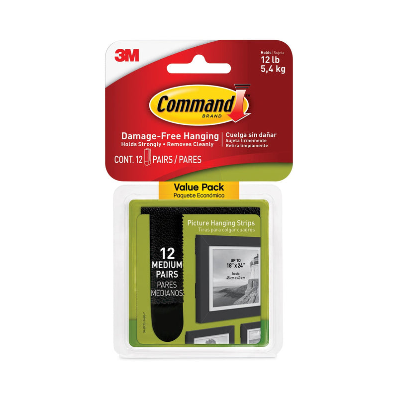 Command Picture Hanging Strips, Value Pack, Medium, Removable, Holds Up to 12 lbs,  0.75 x 2.75, Black, 12 Pairs/Pack
