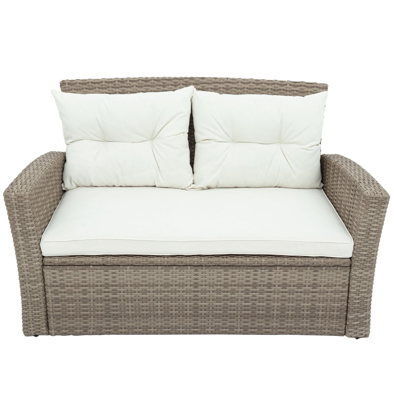 U-Style Patio Furniture 4 Piece Outdoor Wicker Sectional Sofa Set with Ottoman and Cushions