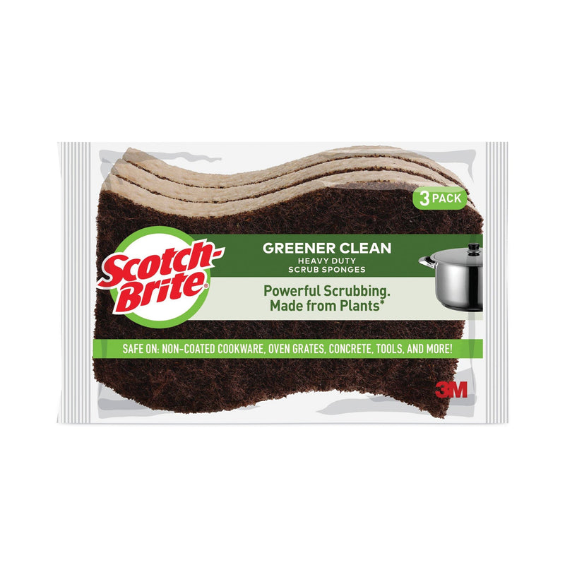 Scotch-Brite Greener Clean Heavy-Duty Scrub Sponge, 4.5 x 2.7, 0.6" Thick, Light Brown, 3/Pack