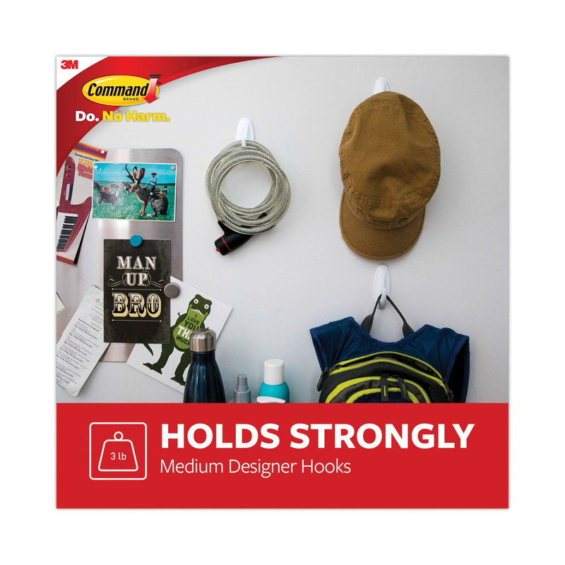 Command Designer Hooks, Plastic, White, 3 lb Cap, 6 Hooks and 12 Strips/Pack