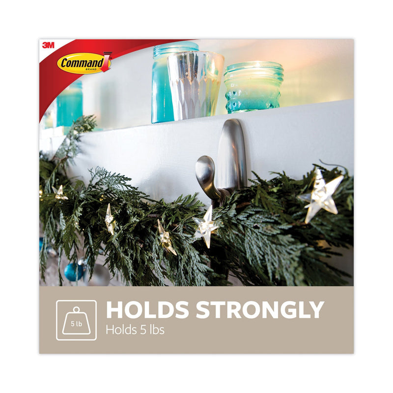 Command Adhesive Mount Metal Hook, Large, Brushed Nickel Finish, 2 Hooks and 4 Strips/Pack