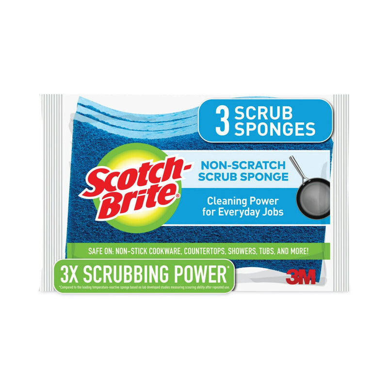Scotch-Brite Non-Scratch Multi-Purpose Scrub Sponge, 4.4 x 2.6, 0.8" Thick, Blue, 3/Pack