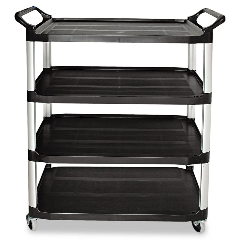 Rubbermaid Open-Side Utility Cart, Plastic, 4 Shelves, 300 lb Capacity, 40.63" x 20" x 51", Black