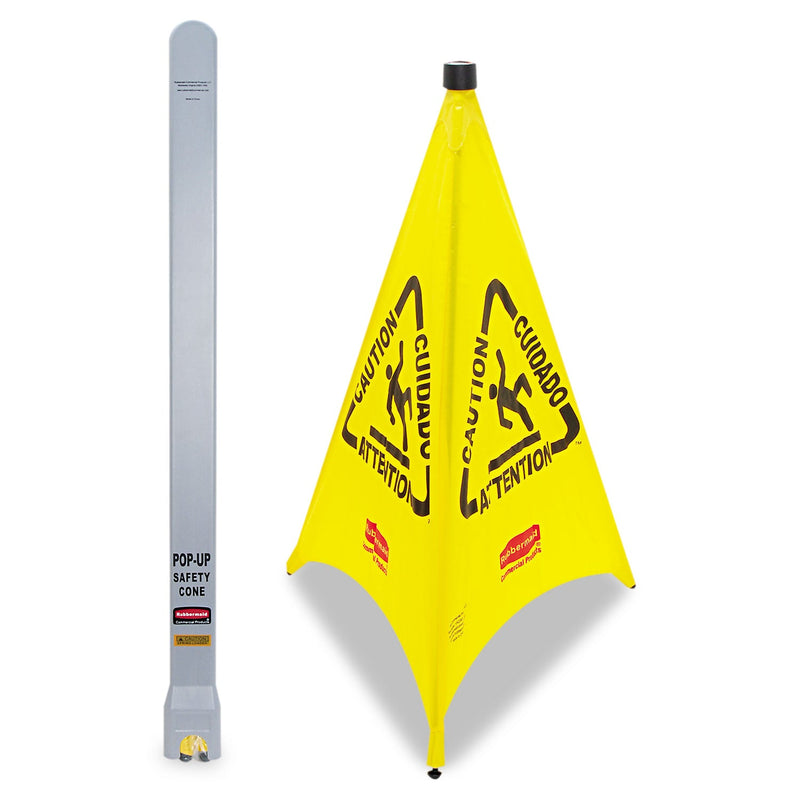 Rubbermaid Multilingual Pop-Up Wet Floor Safety Cone, 21 x 21 x 30, Yellow