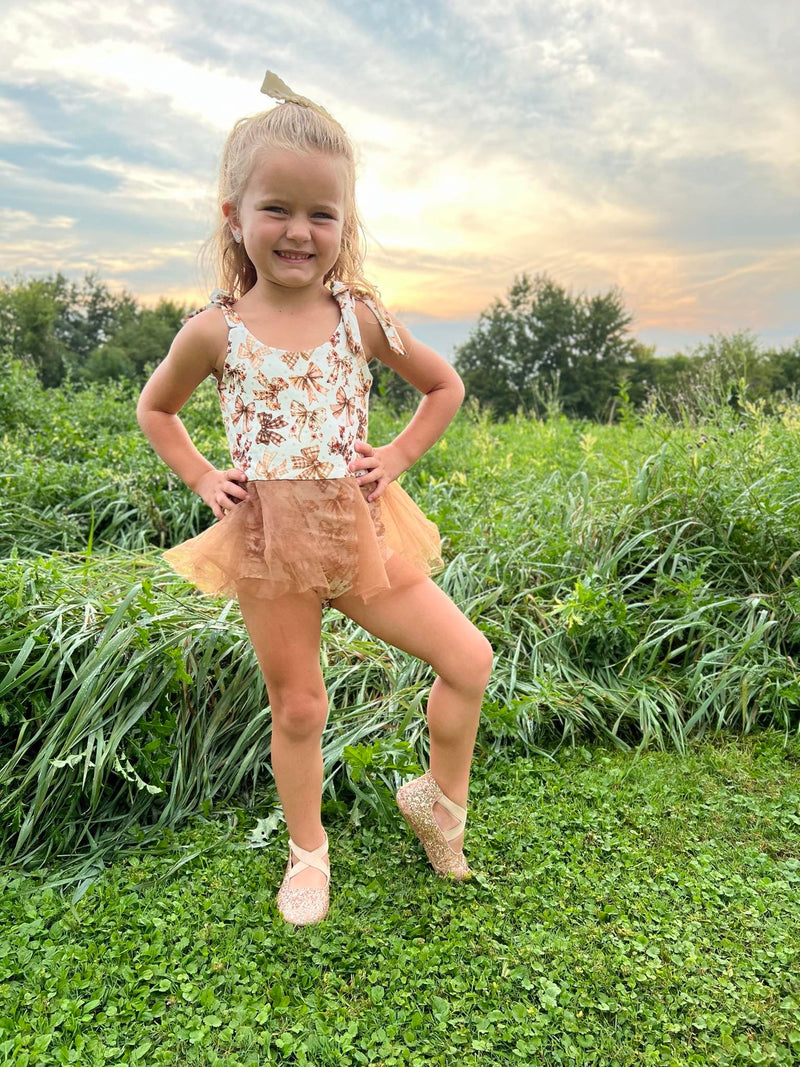 Fall bows mesh tie romper