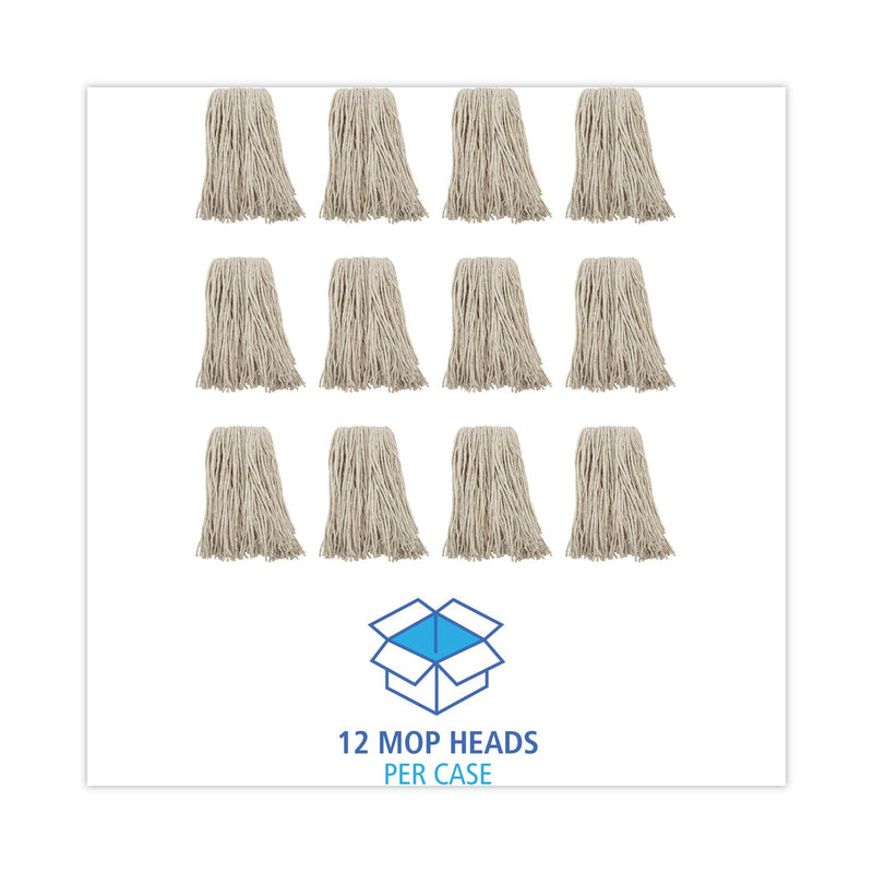 Boardwalk Premium Cut-End Wet Mop Heads, Cotton, 16oz, White, 12/Carton