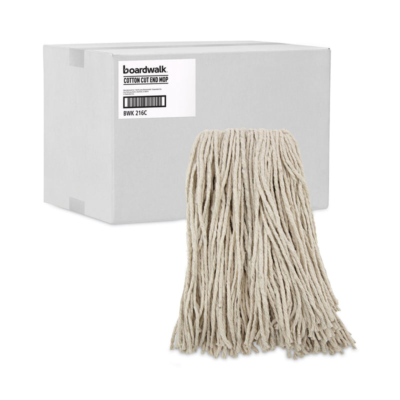Boardwalk Premium Cut-End Wet Mop Heads, Cotton, 16oz, White, 12/Carton
